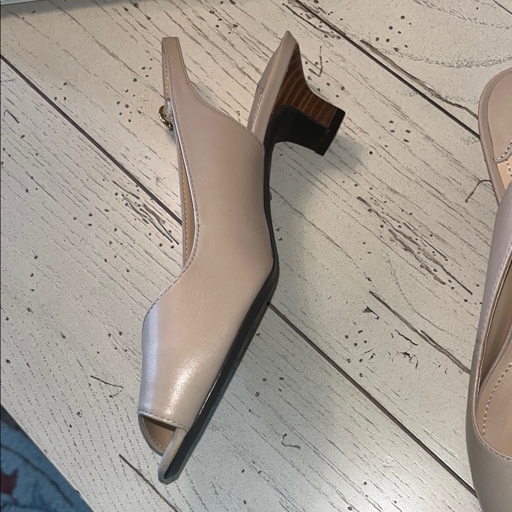J.Renee Nude-Tan Peep-Toe Heels with Slingback - Picture 2 of 6